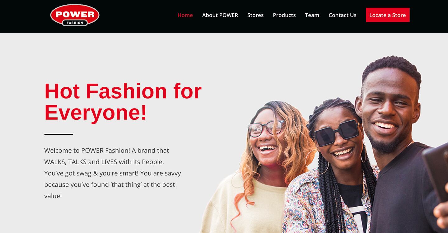 A screenshot from Power Fashion's website. powerfashion.co.za