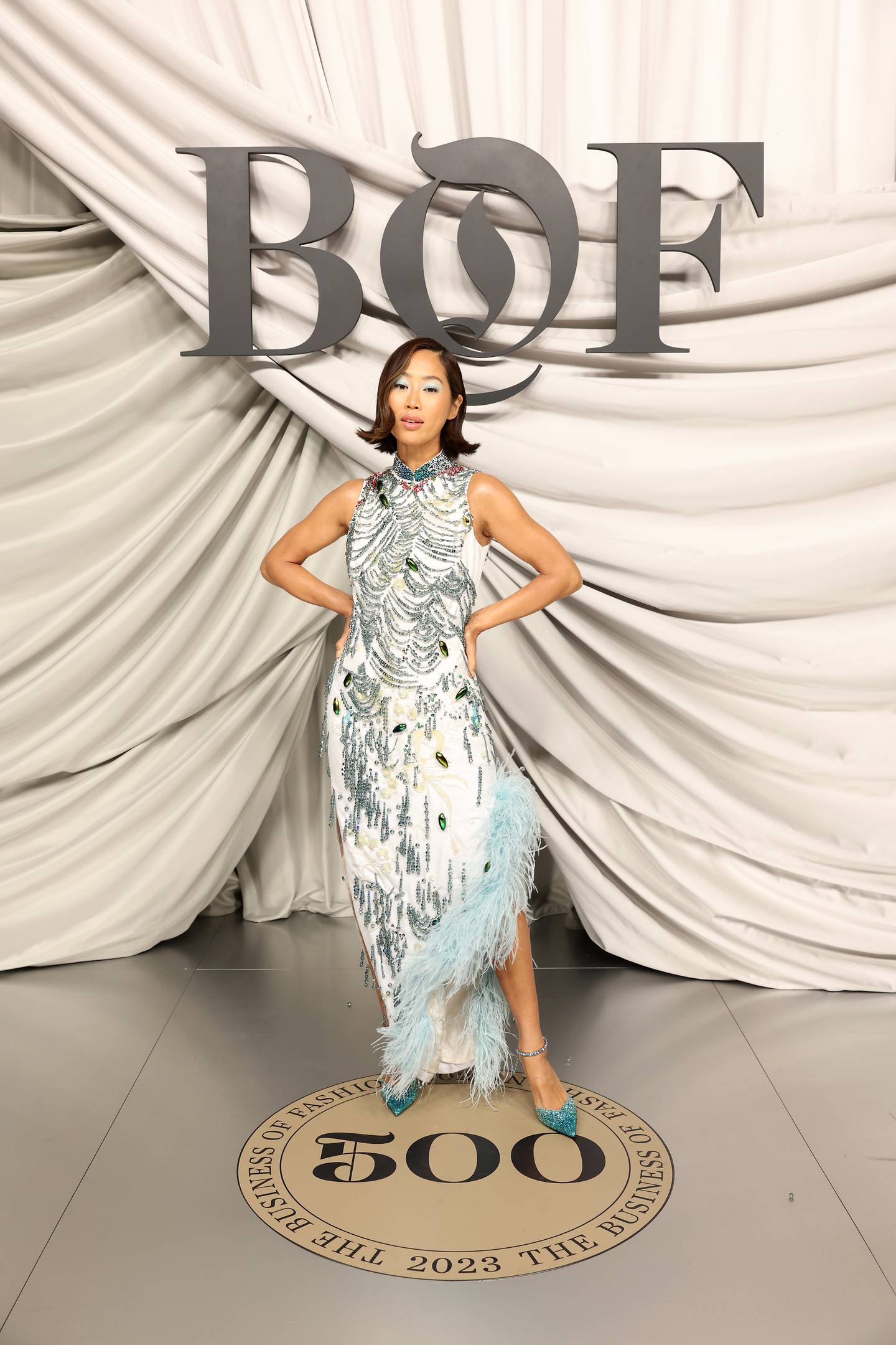 Aimee Song attends the #BoF500 Gala during Paris Fashion Week at Shangri-La Hotel Paris on September 30, 2023 in Paris, France.