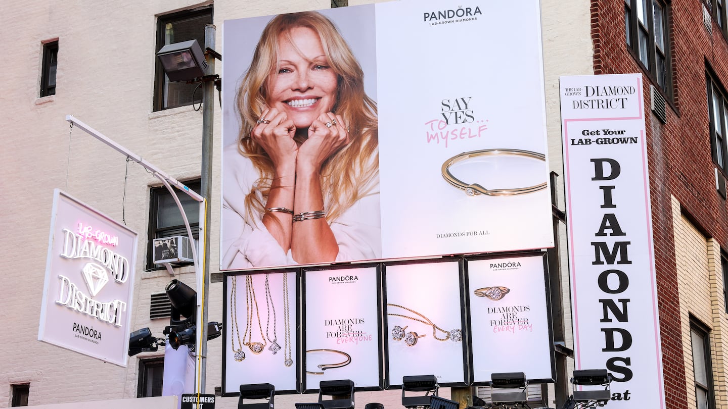 Pamela Anderson featuring on a brand campaign for jewellery retailer Pandora.
