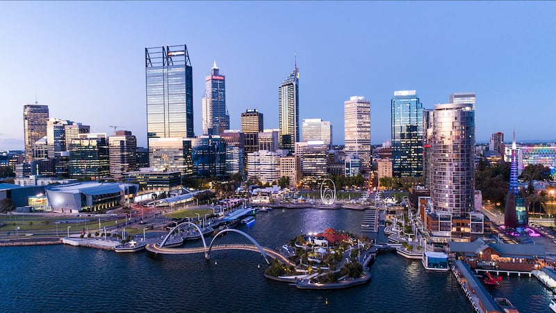 Perth Australia city skyline from Elizabeth Quay.