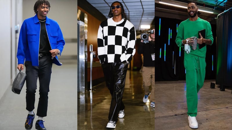 NBA players Tyrese Maxey, Terance Mann and D'Angelo Russell wearing Frame clothing.