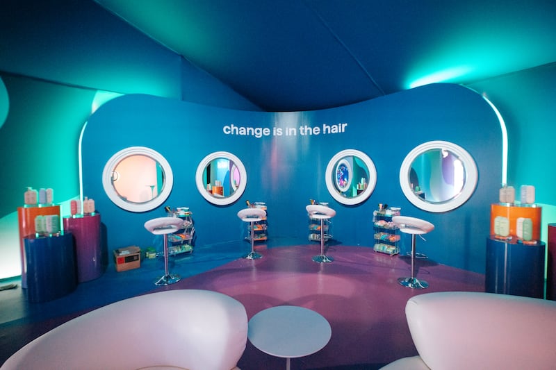 A Method hair glam station inside the brand's lounge at Coachella 2024.