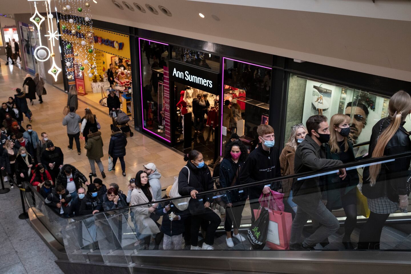 Crowds of Christmas shoppers on 12th December 2021 in Birmingham, United Kingdom.