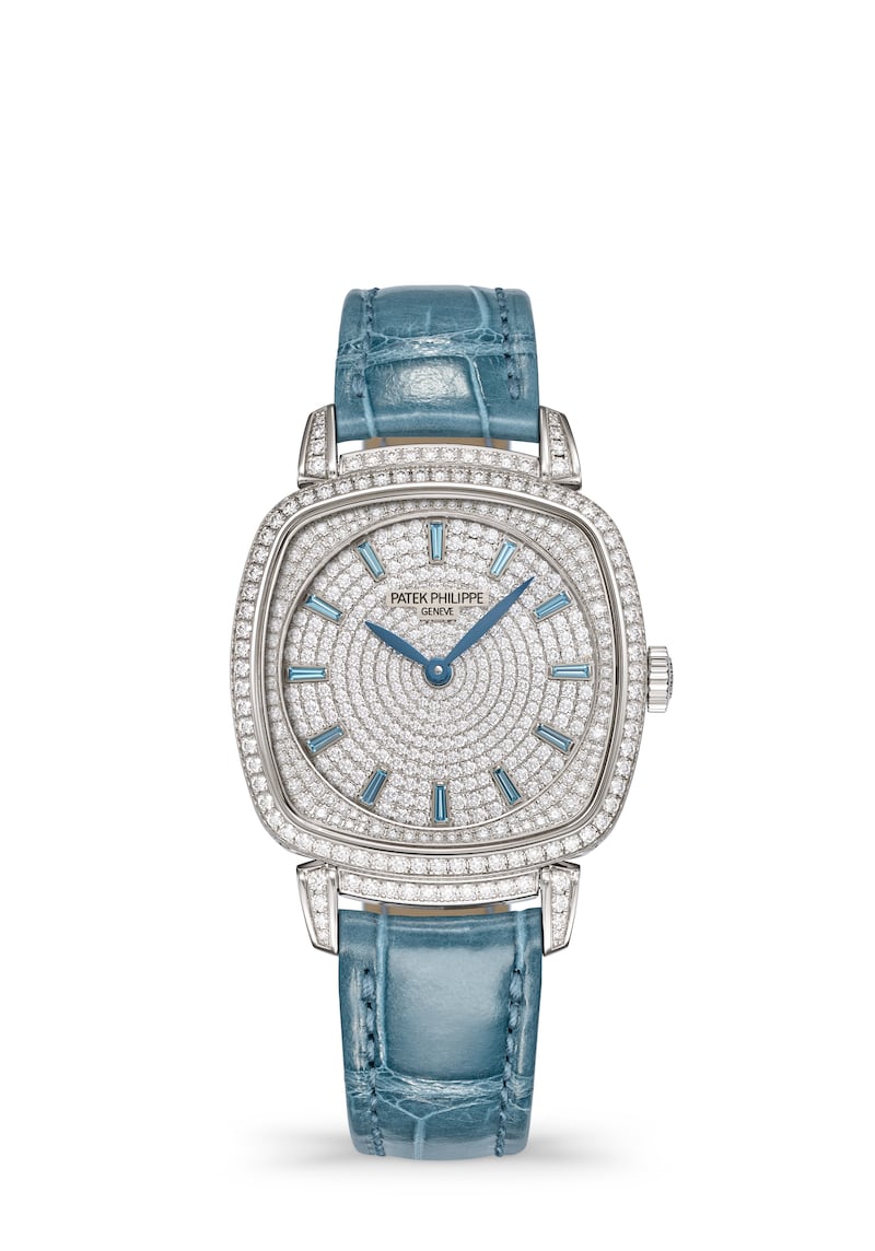 A diamond-encrusted Patek Philippe watch for women