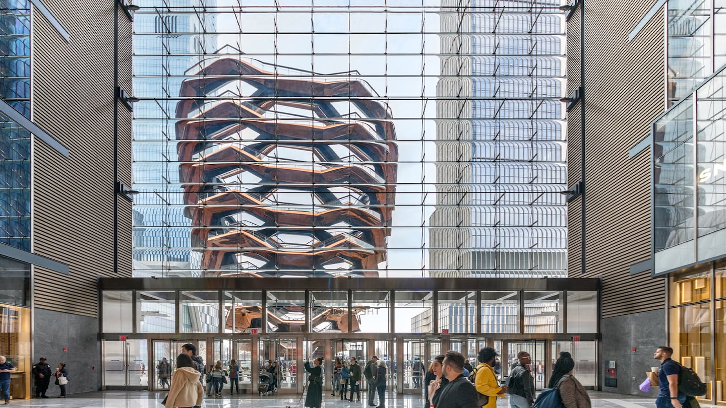 Inside the Shops at Hudson Yards, overlooking the Vessel.