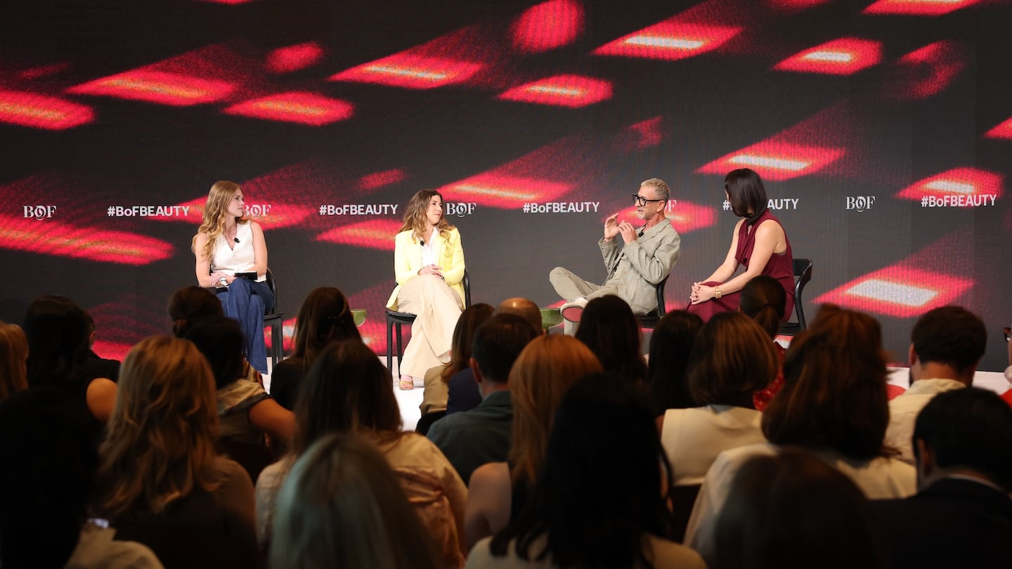 Alice Gividen, director of content strategy at BoF, Mary Carmen Gasco-Buisson, CEO of Unilever Prestige, Suveen Sahib, founder and CEO of K18 and Vicky Tsai, founder of Tatcha, speak onstage during The Business of Beauty Global Forum 2026 at Stanly Ranch on June 25, 2026, in Napa, California.
