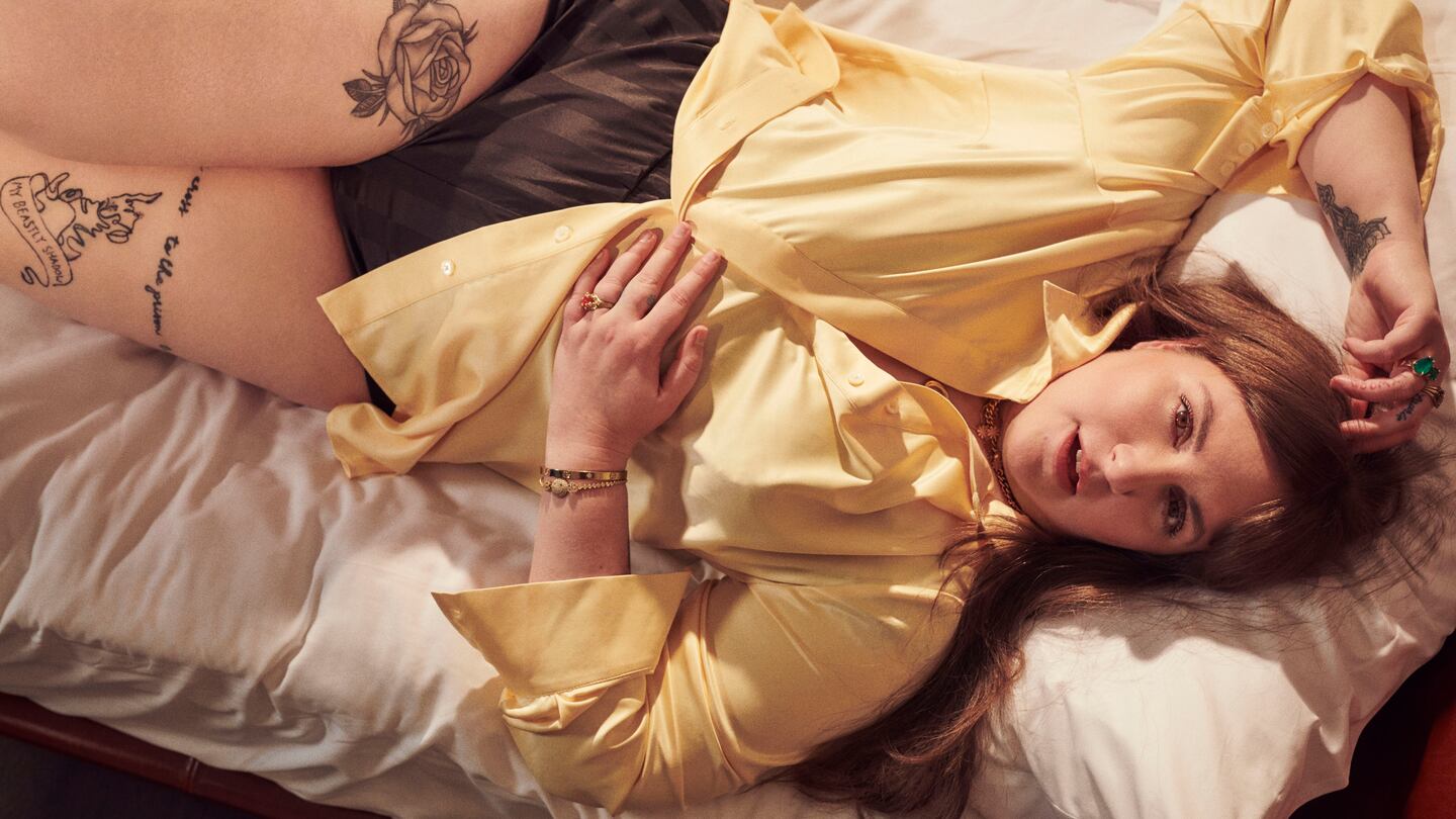 Lena Dunham modelling for her collaboration with 11 Honoré. Courtesy.