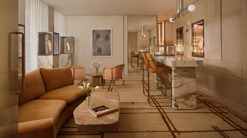 Secure display cases in a dedicated suite for high jewellery and watch appointments at Selfridges' new members club.
