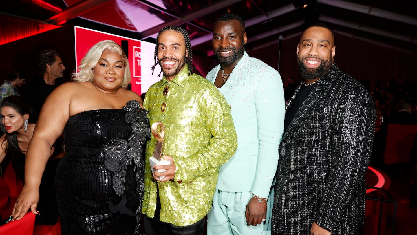 From left to right, Da'Vine Joy Randolph, honoree Charles Harbison, Wayman Bannerman and Micah McDonald attend the Fashion Trust US Awards 2024 on April 09, 2024 in Beverly Hills, California.
