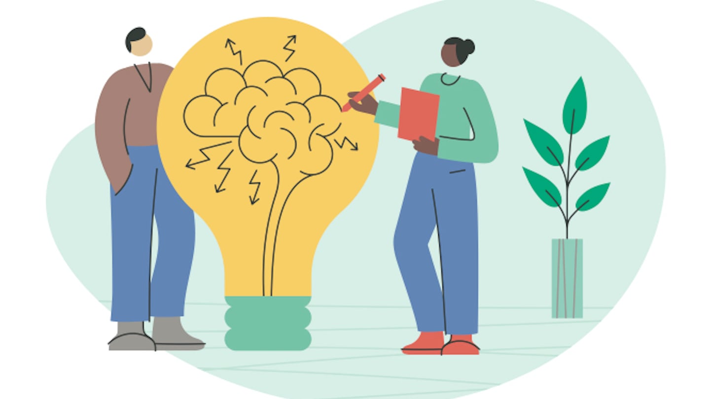 Illustration concept of two employees coming up with an idea.