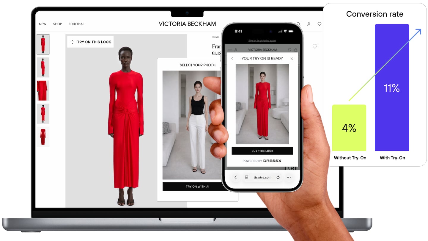 A screenshot of DressX's interface created for Victoria Beckham's e-commerce DTC channel.