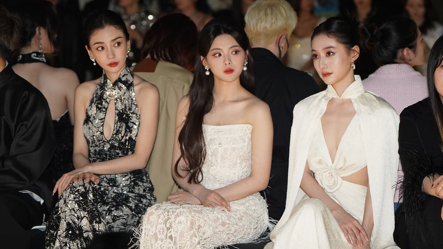 (L-R) Chinese actresses Angelababy, Yang Chaoyue and Hu Lianxin attend Le Fame show during the Autumn/Winter 2024 season of Shanghai Fashion Week on Mar. 25, 2024 in Shanghai, China.