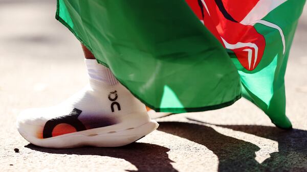 The elite distance runner Hellen Obiri wearing a pair of On Cloudboom Strike LS sneakers for the 2024 New York City Marathon.