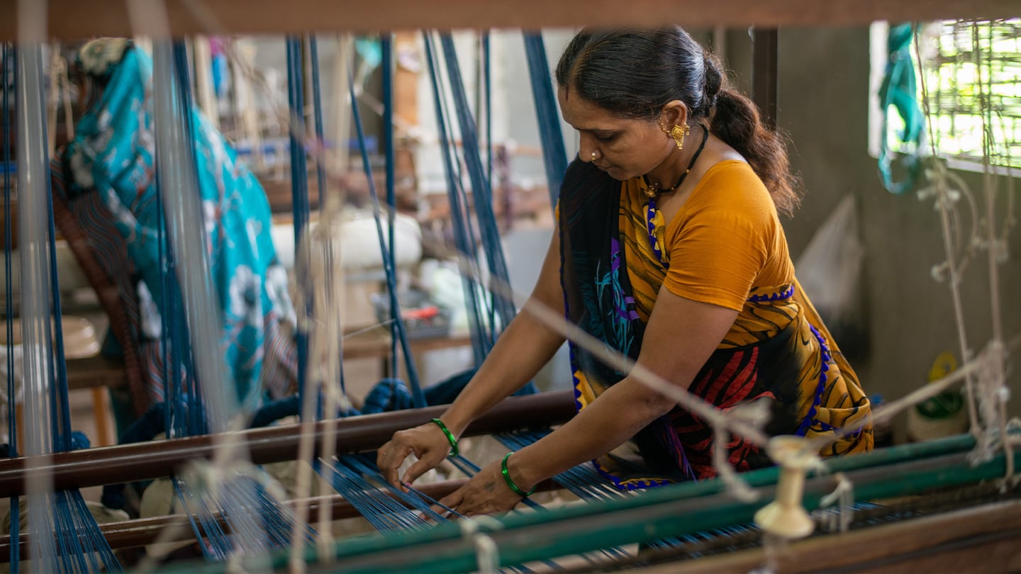 A garment worker in Khargone, Madhya Pradesh, India.