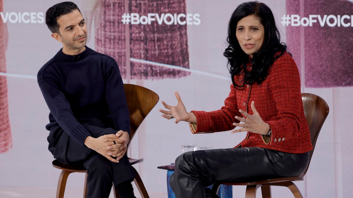 Imran Amed and Leena Nair speak onstage at BoF VOICES 2023 in Oxfordshire, UK.
