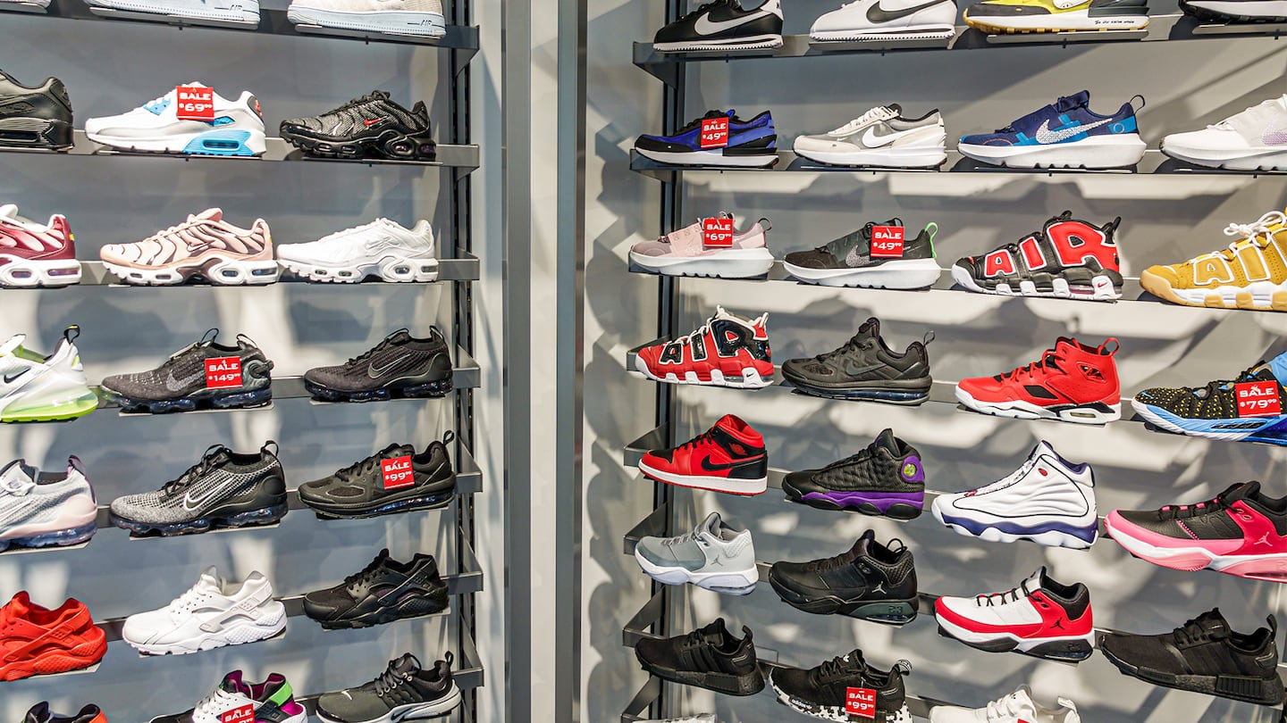 Shelves of sneakers