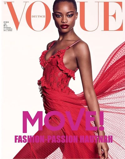 Mayowa Nicholas on the cover of Vogue Germany July 2018.
