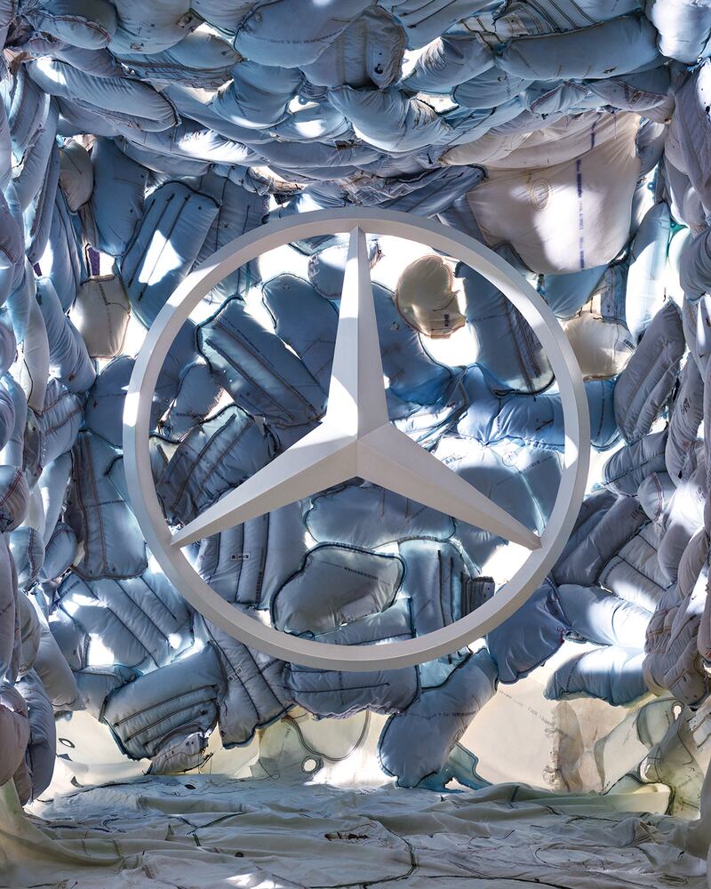 Mercedes Benz and Heron Preston 'Inspired by 40 years of Airbag' collaboration shot by Thibaut Grevet.