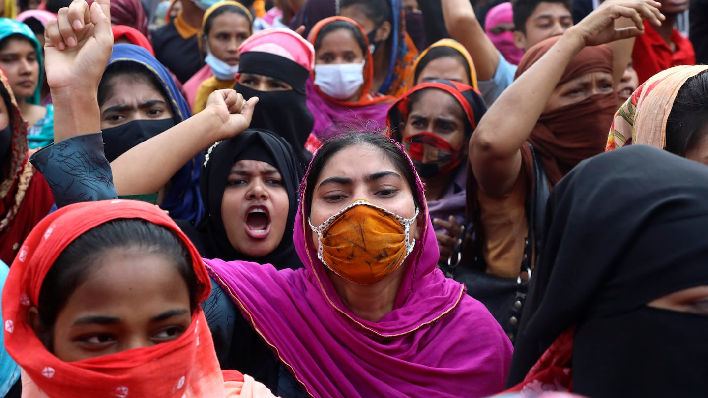 Garment workers protest in Dhaka, Bangladesh.