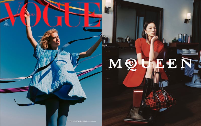 A Vogue Poland cover and a China market campaign for Alexander McQueen photographed by Annie Lai.