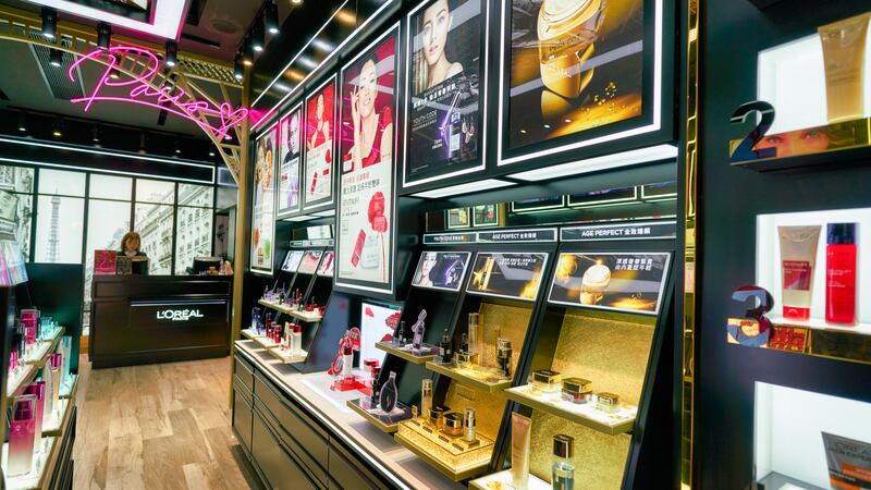 An interior shot of a L'Oréal store in Hong Kong. Shutterstock.