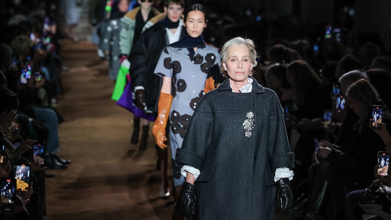 Miu Miu’s Autumn/Winter 2024 show featured a lineup of wearable looks on a cast of models that included 63-year-old Kristin Scott Thomas.
