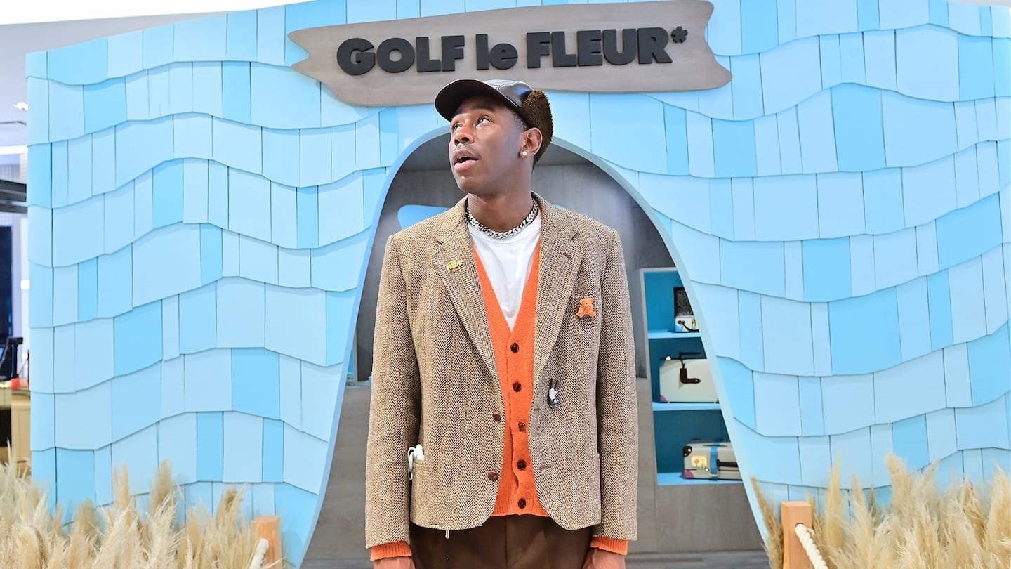 Tyler, the Creator at his brand Golf le Fleur's pop-up at Neiman Marcus Beverly Hills.