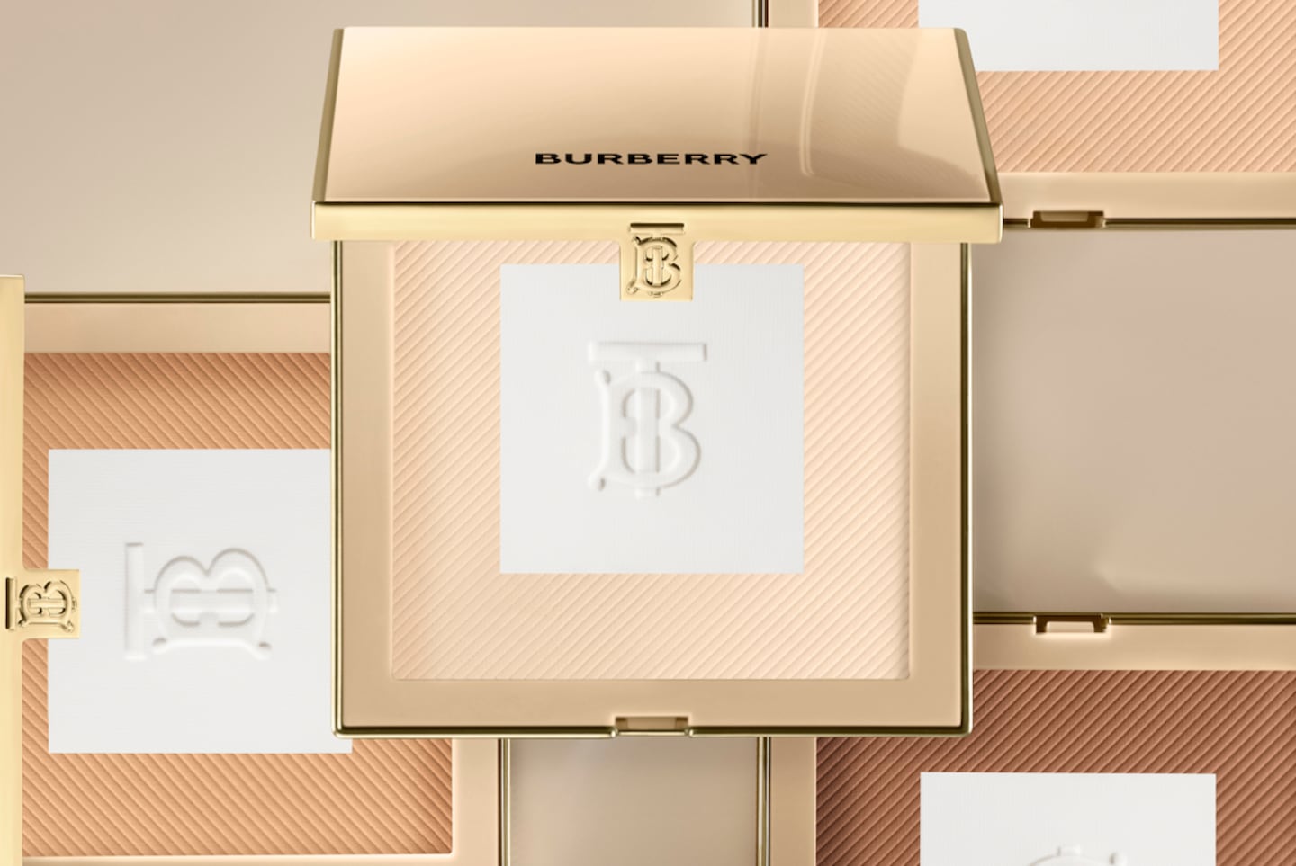 A flatlay of Burberry cosmetics products.