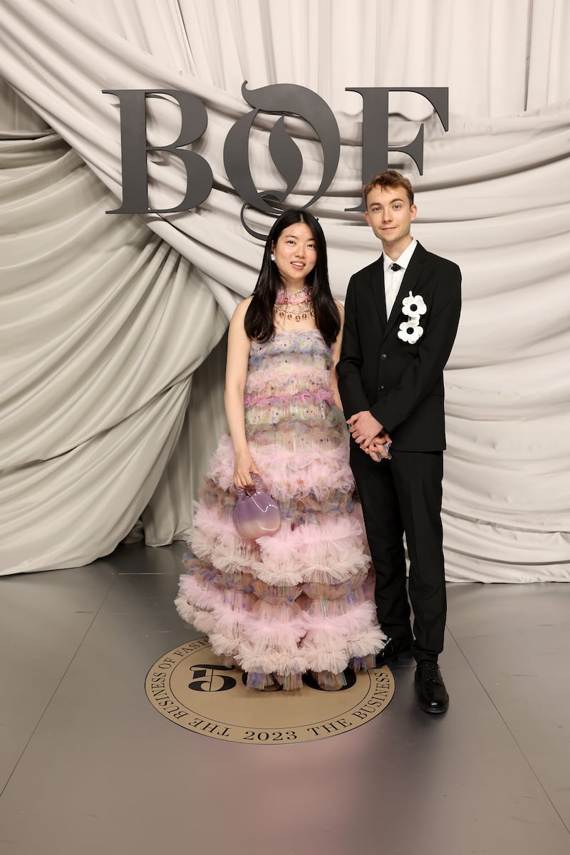 Susan Fang and guest attend the #BoF500 Gala during Paris Fashion Week at Shangri-La Hotel Paris on September 30, 2023 in Paris, France.