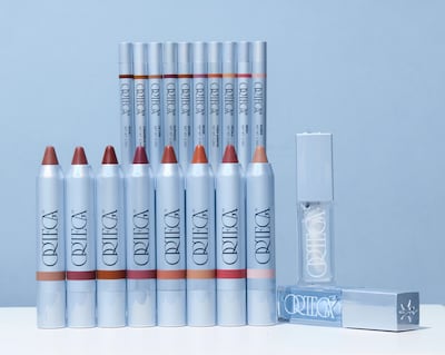 The full lineup of Ortega's lip products.