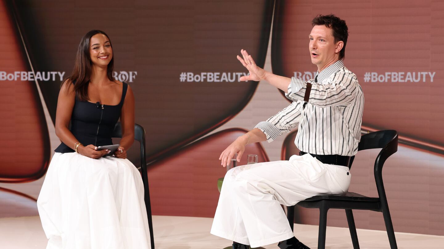 BoF's Yasmine Dahlberg and Front Row's Christopher Skinner speak onstage at The Business of Beauty Global Forum 2026.