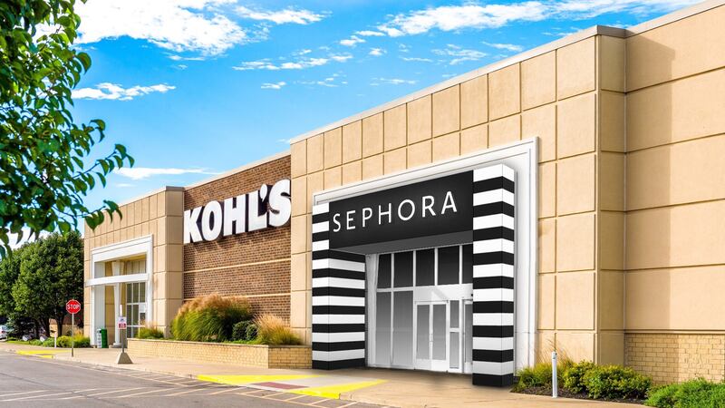 A rendering of a Kohl's store exterior featuring an entrance for its Sephora boutique. Courtesy Kohl's