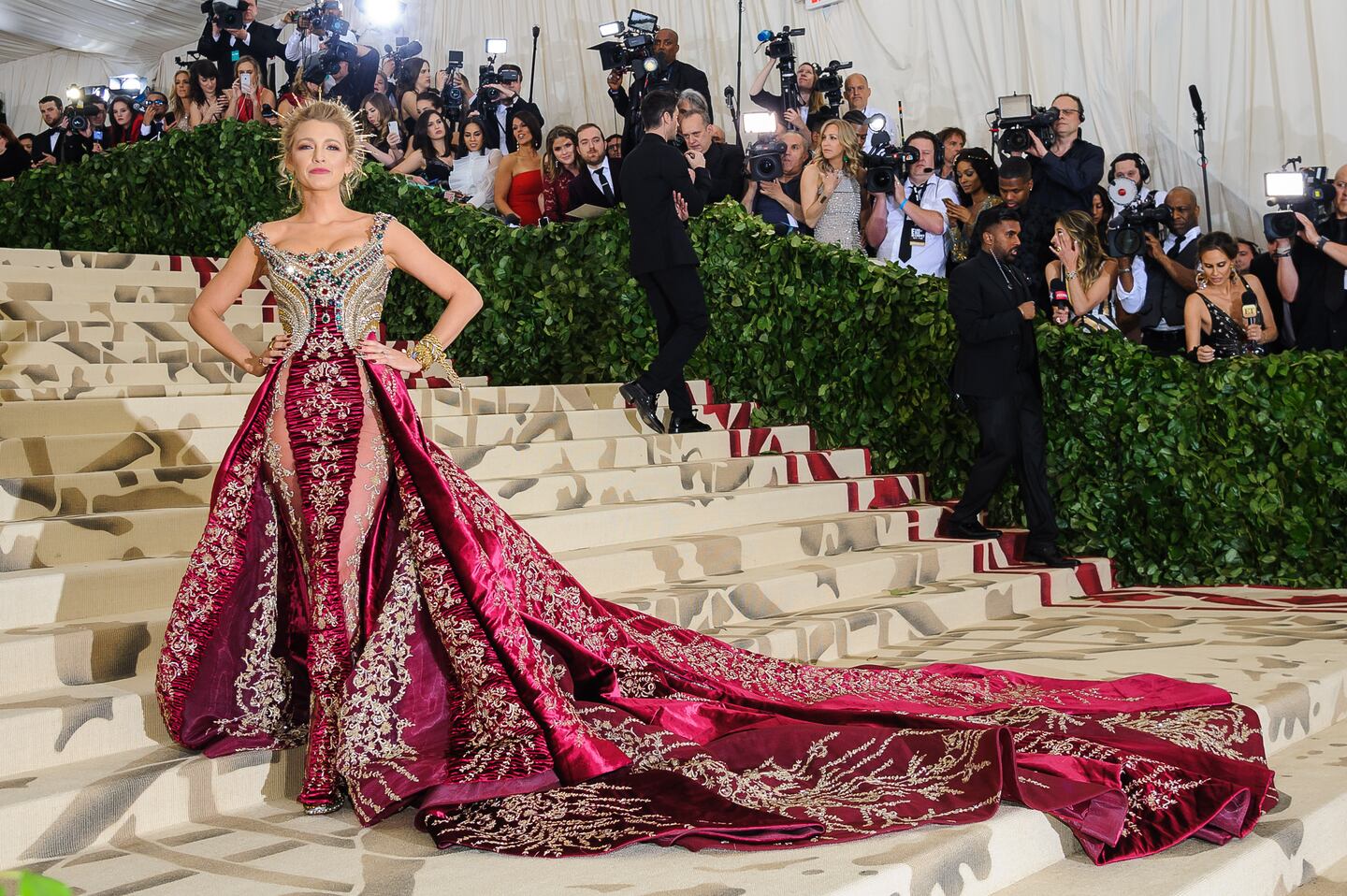 This year's co-chair Blake Lively at the "Heavenly Bodies: Fashion and the Catholic Imagination" Met Gala in 2018.