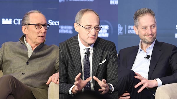 From left to right: Ermenegildo Zegna, group executive chairman of the Zegna Group, Patrice Louvet, president and chief executive of Ralph Lauren and Noah Horowitz, chief executive of Art Basel.