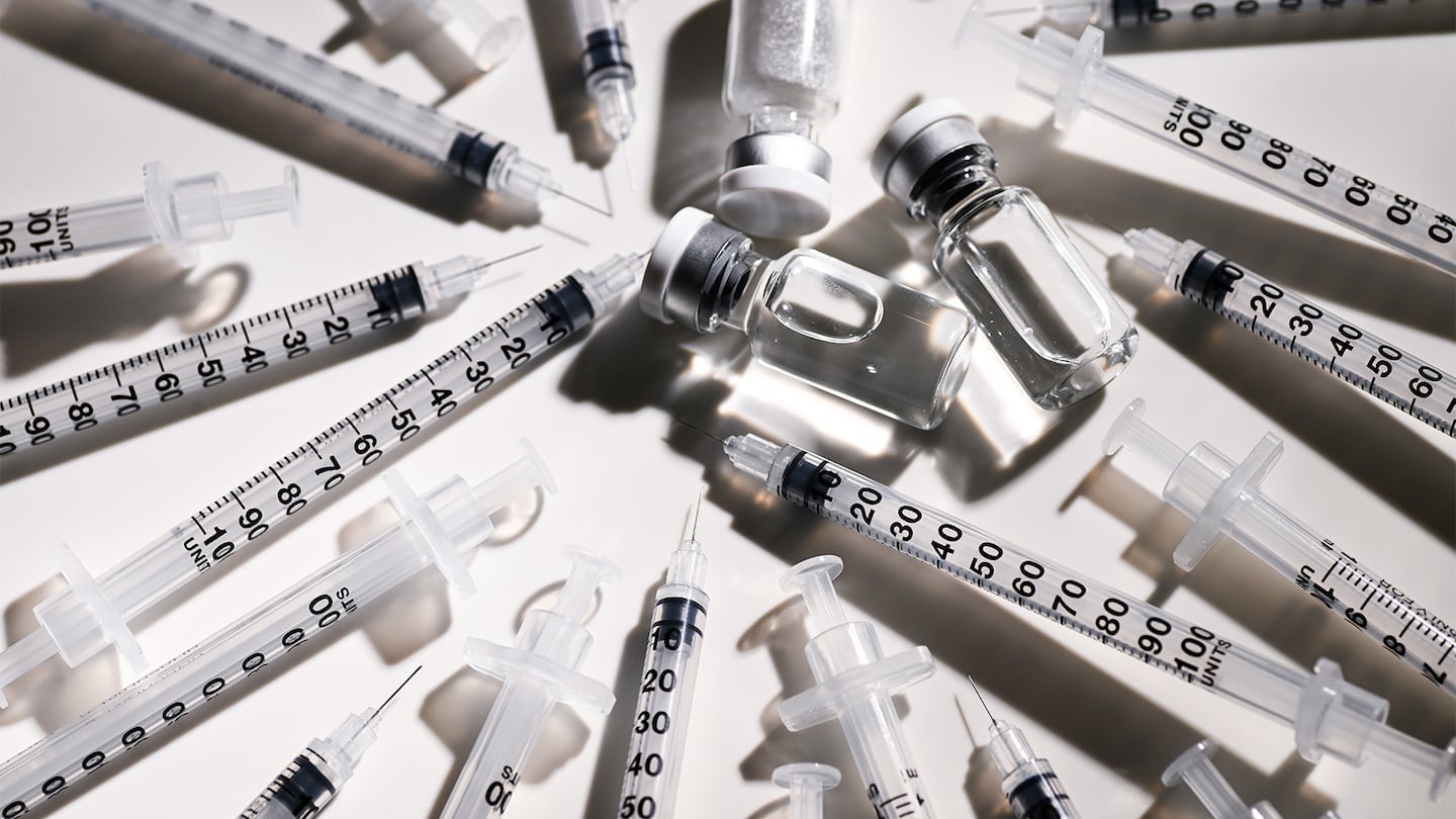 A stock image of insulin syringes.