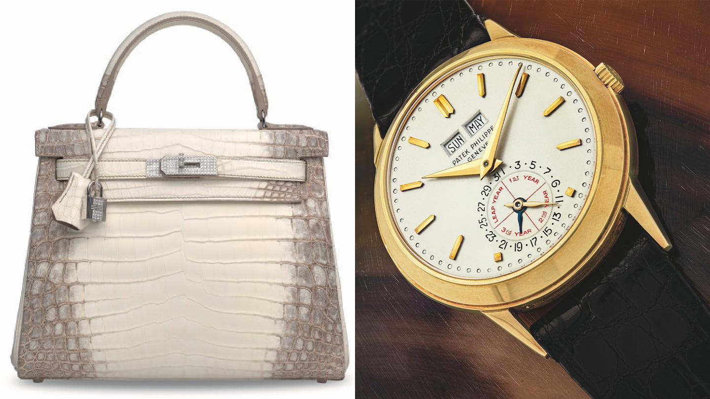A record-breaking Hermès Himalaya Kelly and rare Patek Philippe watch were among Christie's top luxury sales this year. Christie's.