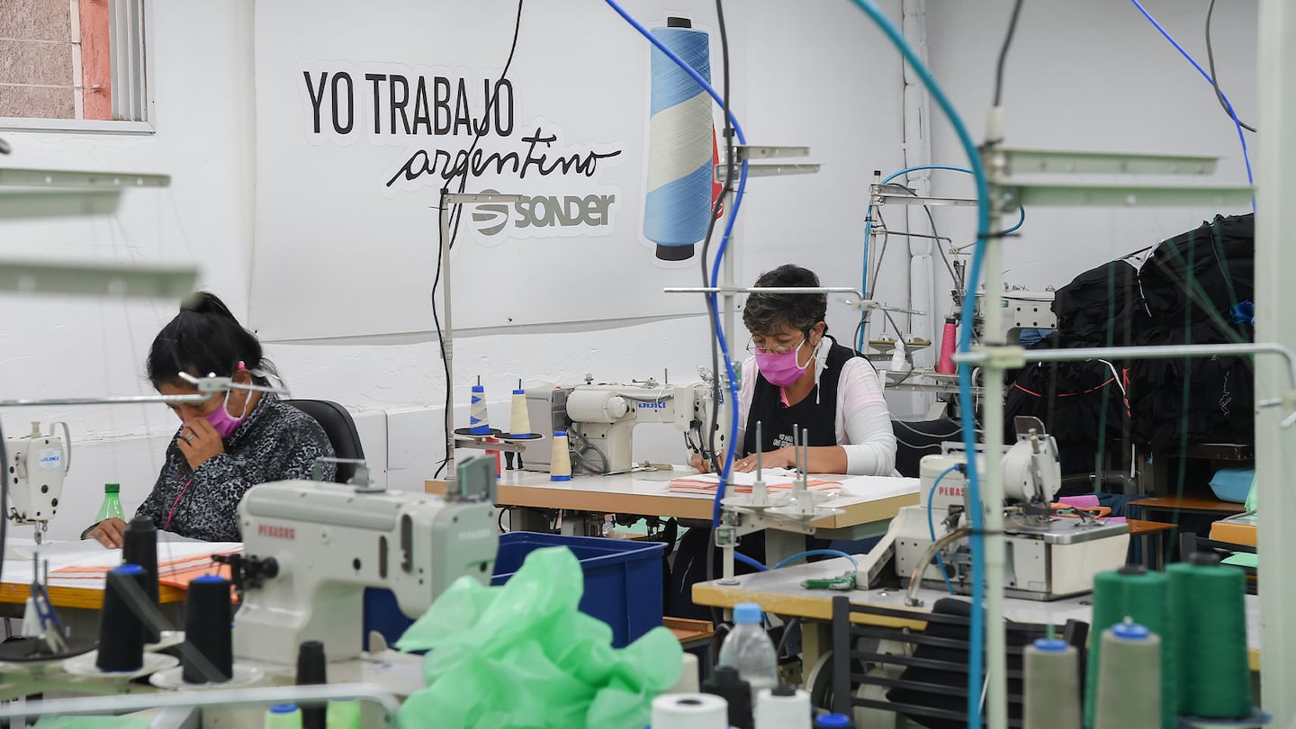 Workers sewing products at the Sonder textile factory in Rosario, Santa Fe, Argentina, in April 2020.