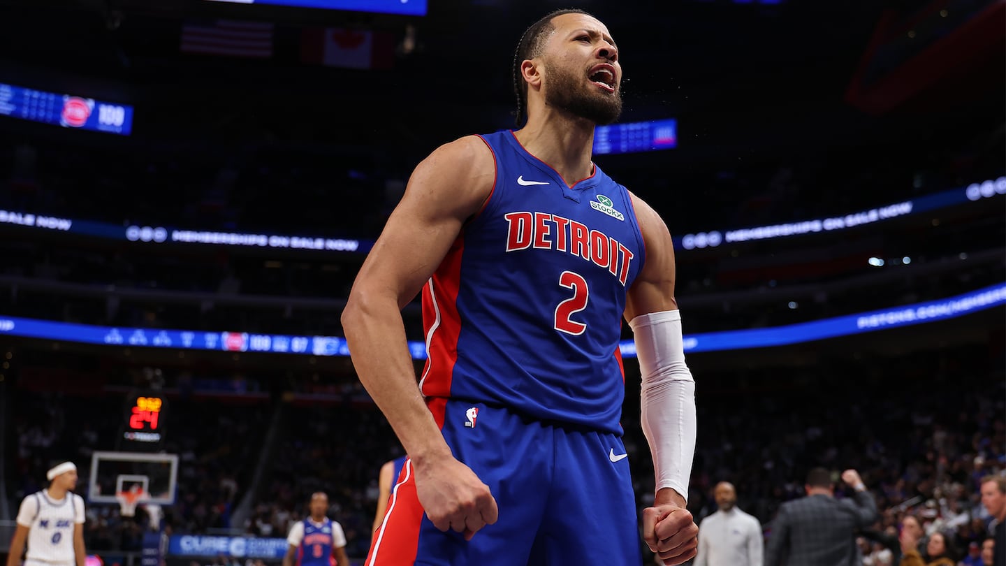 Cade Cunningham while playing the Orlando Magic at Little Caesars Arena in Detroit, Michigan.