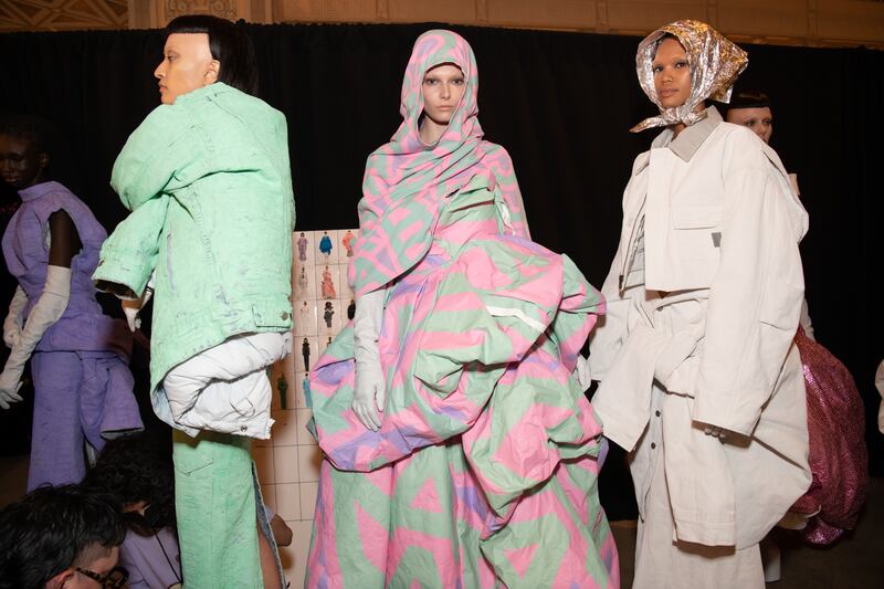 Models backstage at the Marc Jacobs show.