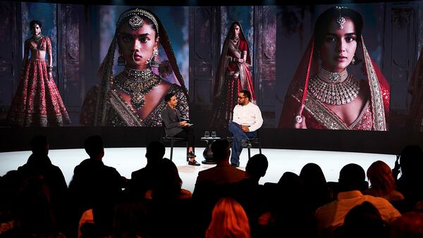 Imran Amed, Founder, CEO & Editor-in-Chief, The Business of Fashion and Sabyasachi Mukherjee, Founder and Designer Sabyasachi speak onstage during day one of BoF CROSSROADS 2025 in Dubai.