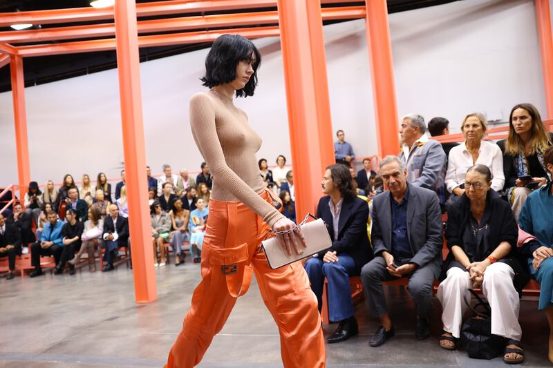 A model walks the runway at the Fendi show during Milan Fashion Week.
