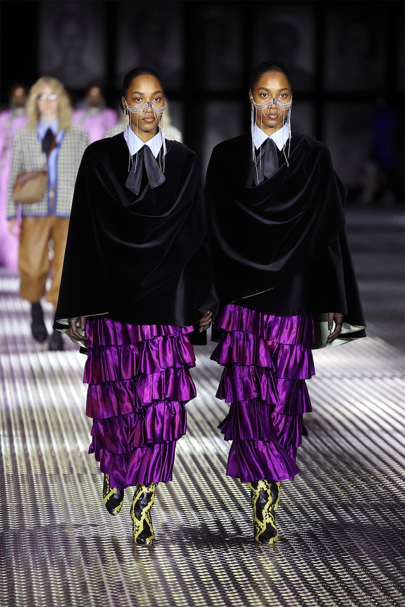 Models walk the runway of the Gucci Twinsburg Show during Milan Fashion Week Spring/Summer 2023.