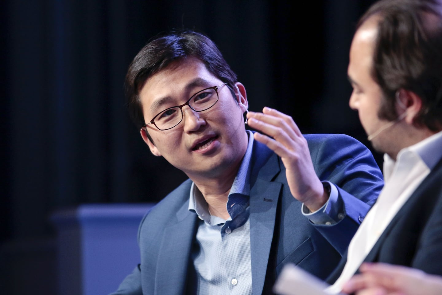 Kim Bom-seok, also known as Bom Kim, founder and chief executive officer of Coupang, speaks during the Milken Institute Global Conference in California in 2019. Getty Images.