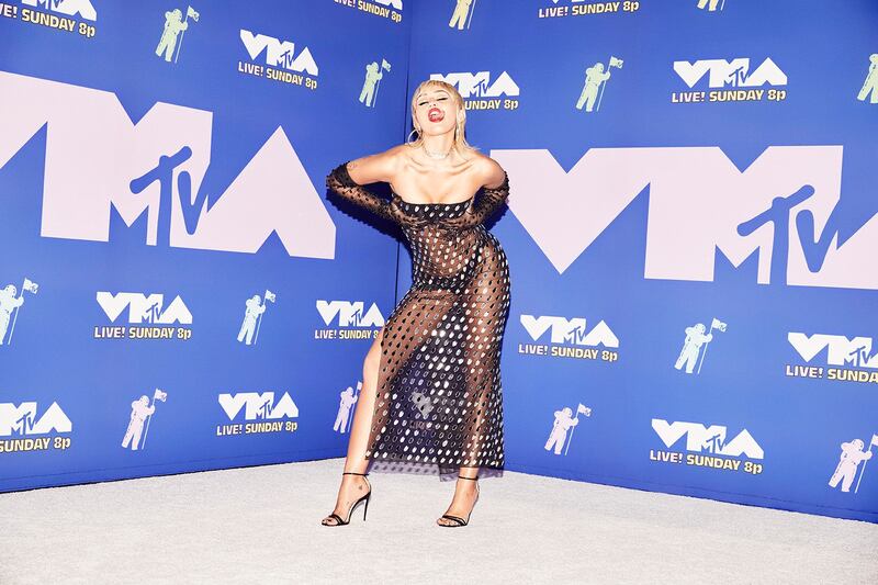 Miley Cyrus wore a transparent Mugler gown by Casey Cadwallader to the MTV Video Music Awards. Courtesy.