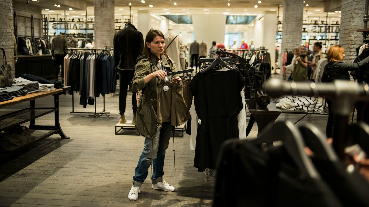 Woman alone in a store.
