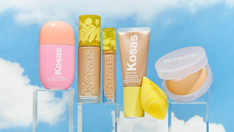 A selection of Kosas products including its sunscreen, foundation, concealer, skin enhancer and powder.