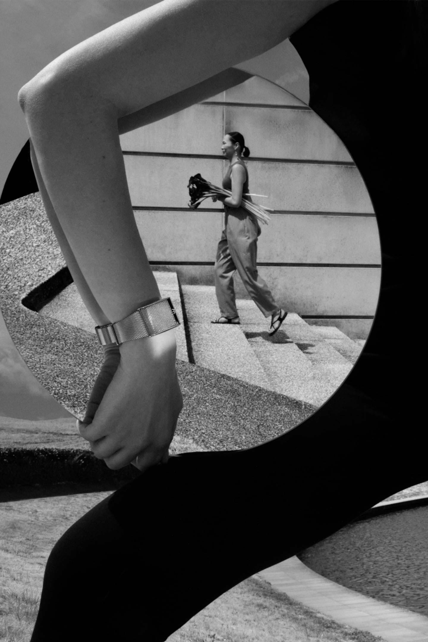 An avant-garde image of a woman's wrist wearing a Whoop