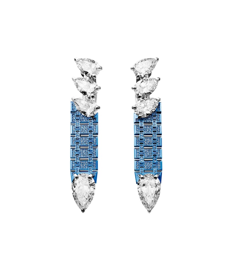 Earrings from Audemars Piguet's high jewellery collection drawing on the design of the Royal Oak watch