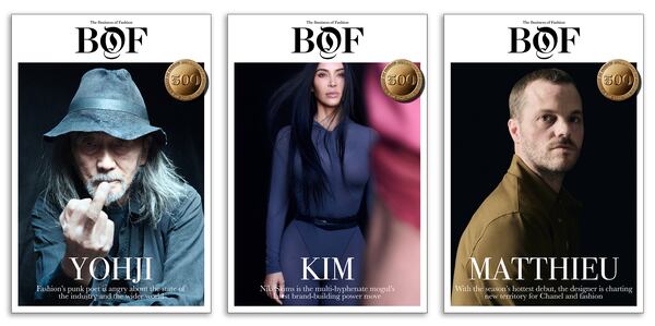 BoF 500 cover stars Yohji Yamamoto, Kim Kardashian and Matthieu Blazy.