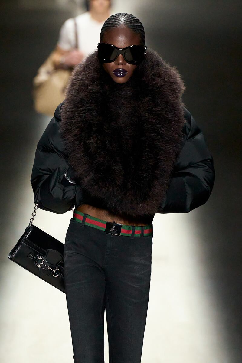 A model walks the runway at Gucci's Primavera show.
